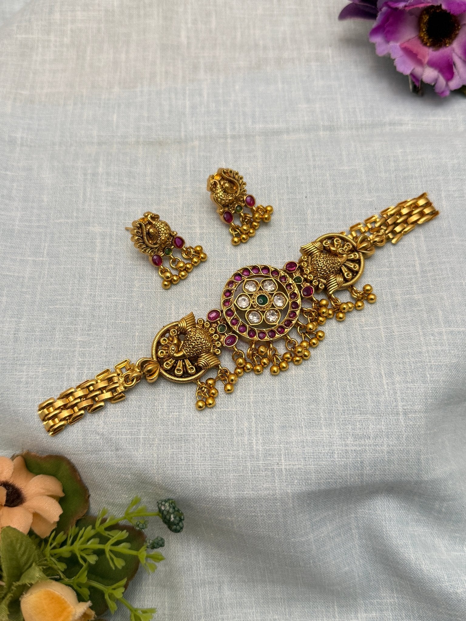 Designer Antique Choker Necklace Set 642 - Mahilas
