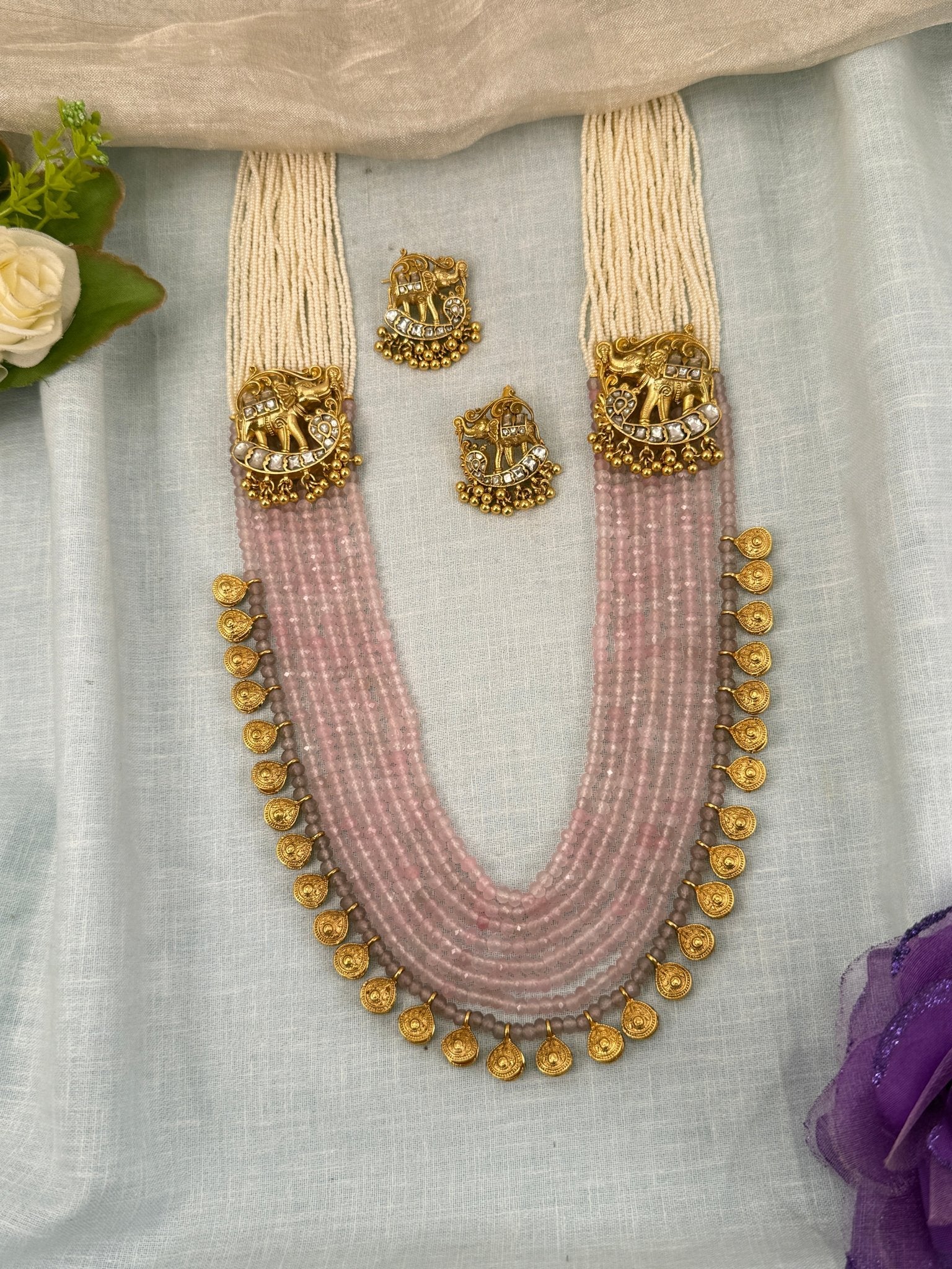 Designer Antique Crystal Long Necklace Set 0619 - Mahilas