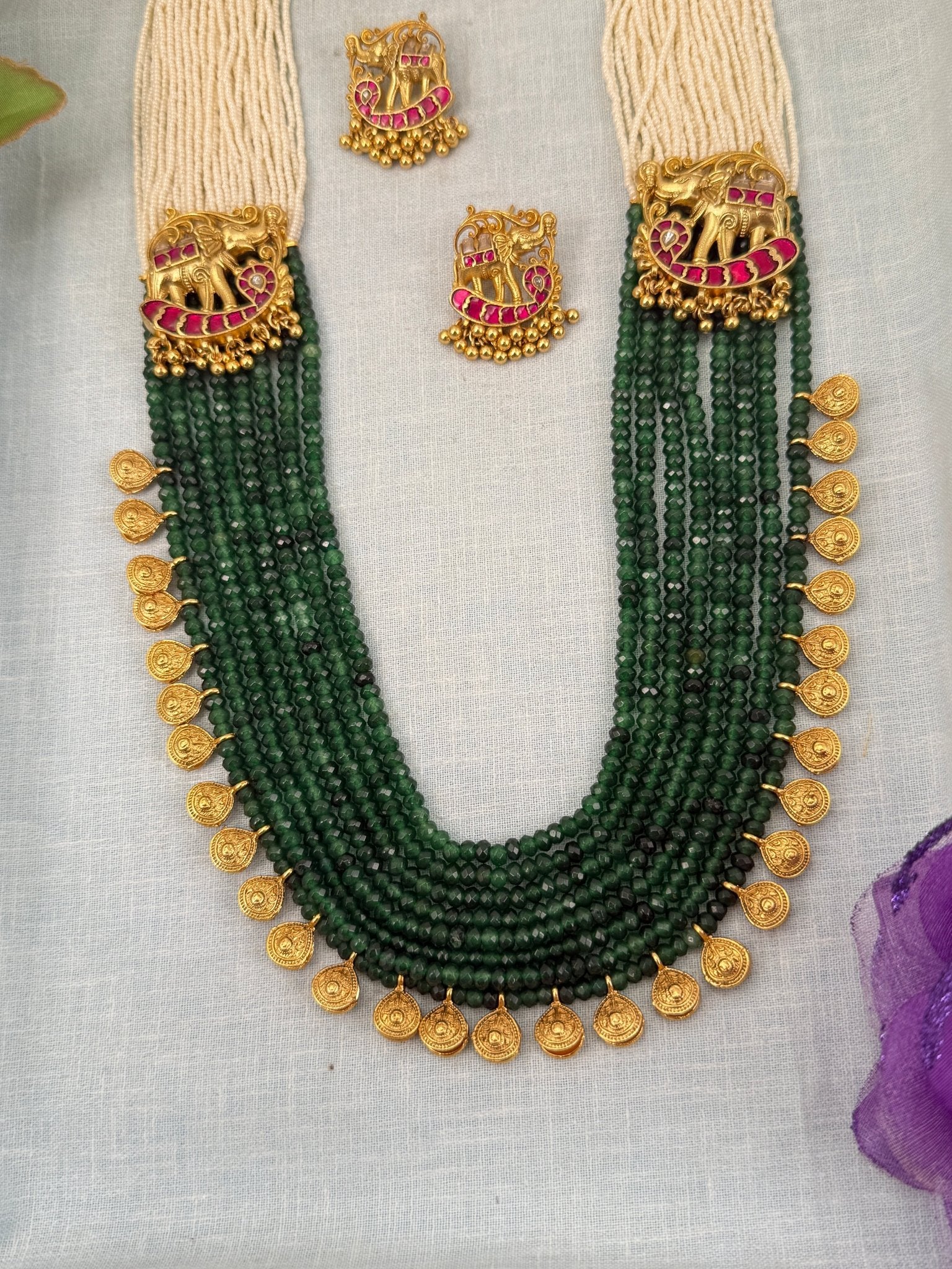 Designer Antique Crystal Long Necklace Set 0620 - Mahilas