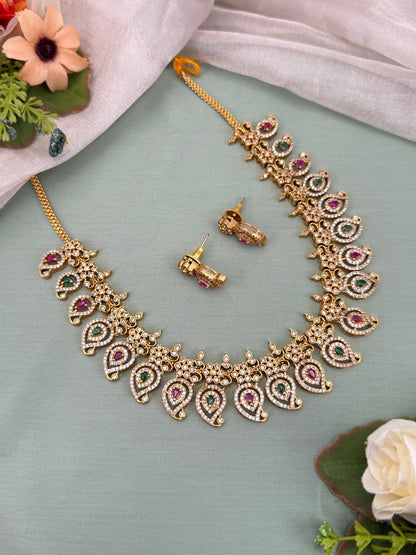 Designer Antique Gold Stone Necklace Set 674 - Mahilas