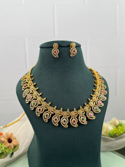 Designer Antique Gold Stone Necklace Set 674 - Mahilas