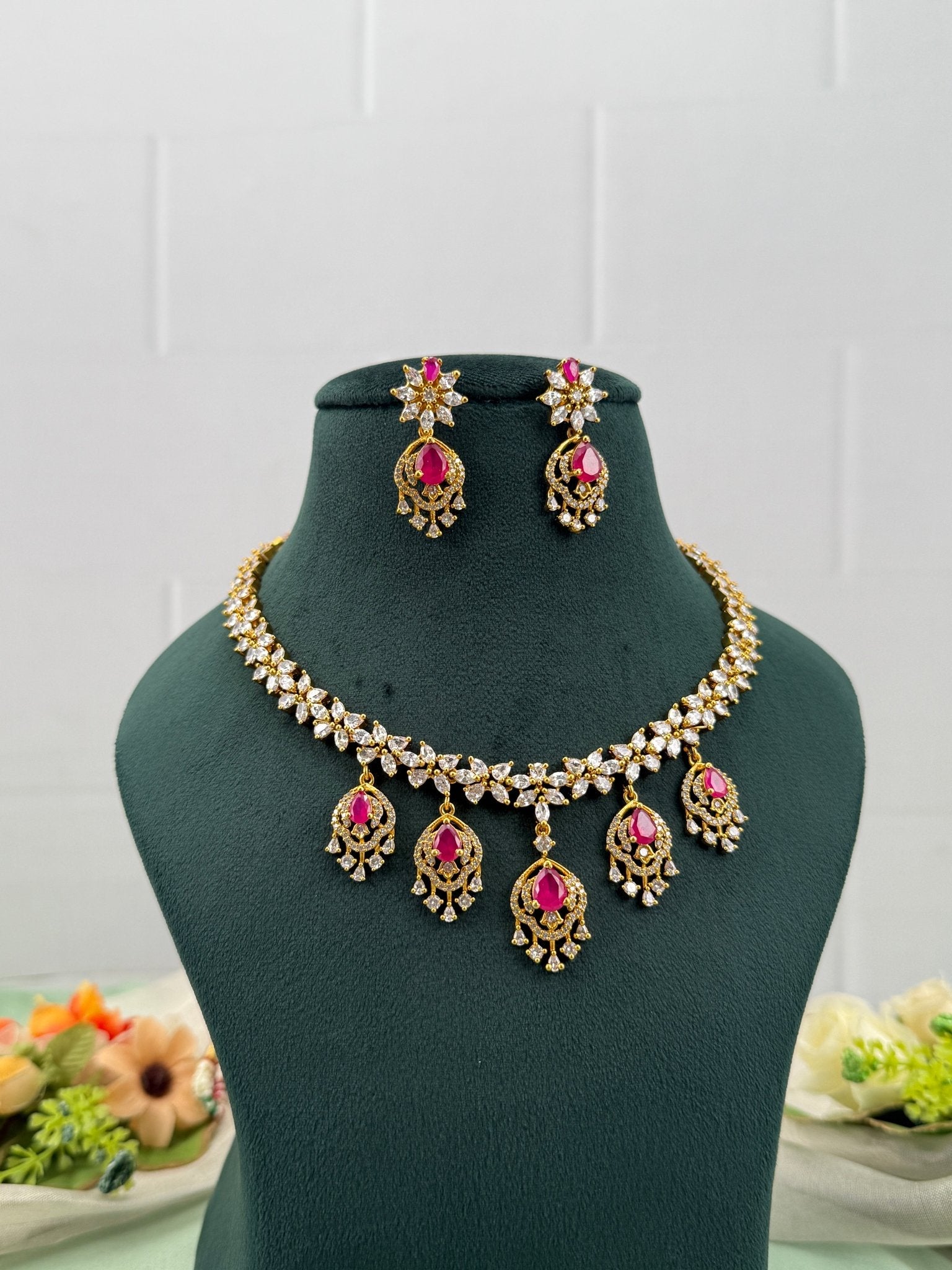 Designer Antique Gold Stone Necklace Set 675 - Mahilas