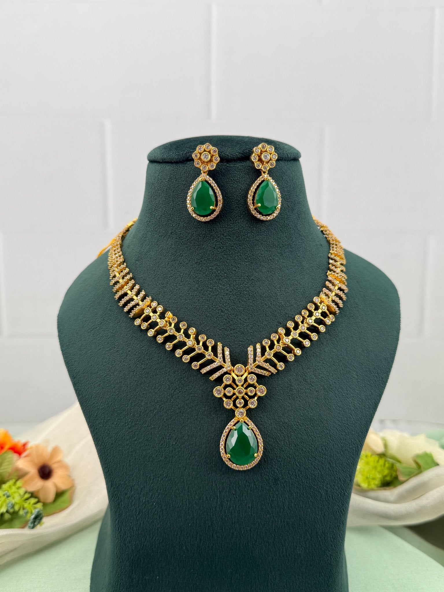 Designer Antique Gold Stone Necklace Set 678 - Mahilas