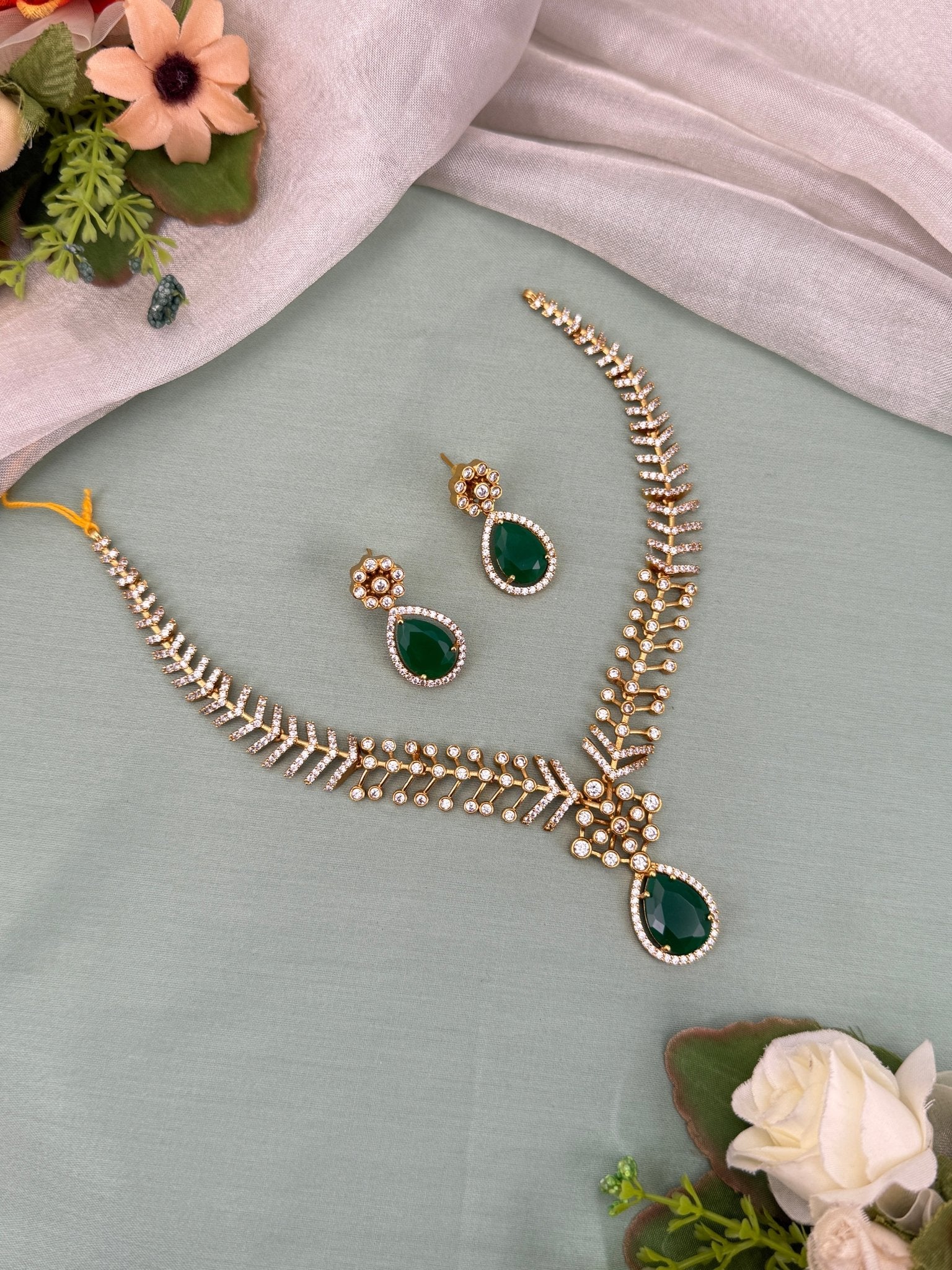 Designer Antique Gold Stone Necklace Set 678 - Mahilas