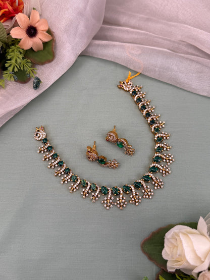 Designer Antique Gold Stone Necklace Set 679 - Mahilas