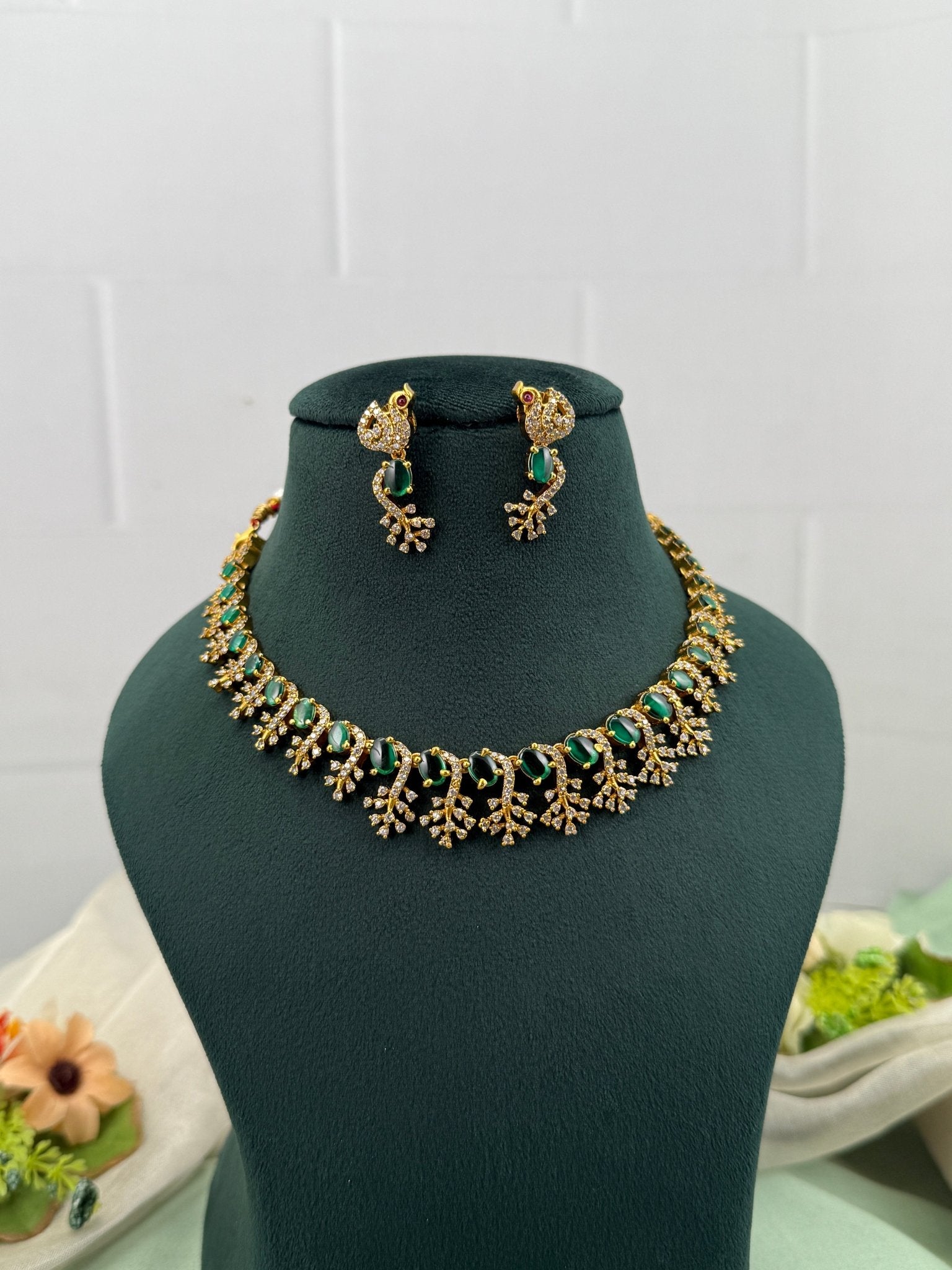 Designer Antique Gold Stone Necklace Set 679 - Mahilas