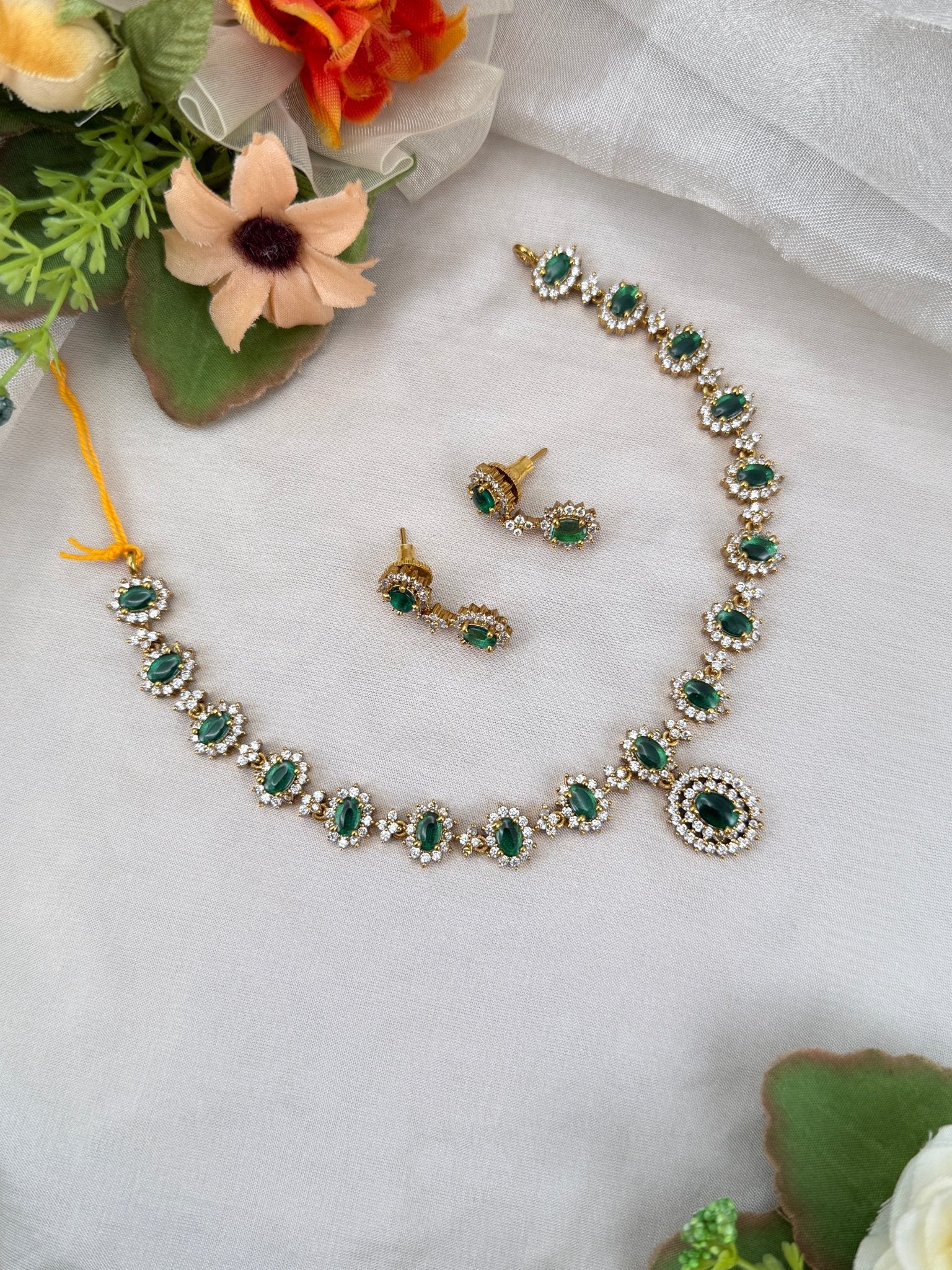 Designer Antique Gold Stone Necklace Set 680 - Mahilas