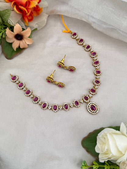 Designer Antique Gold Stone Necklace Set 681 - Mahilas