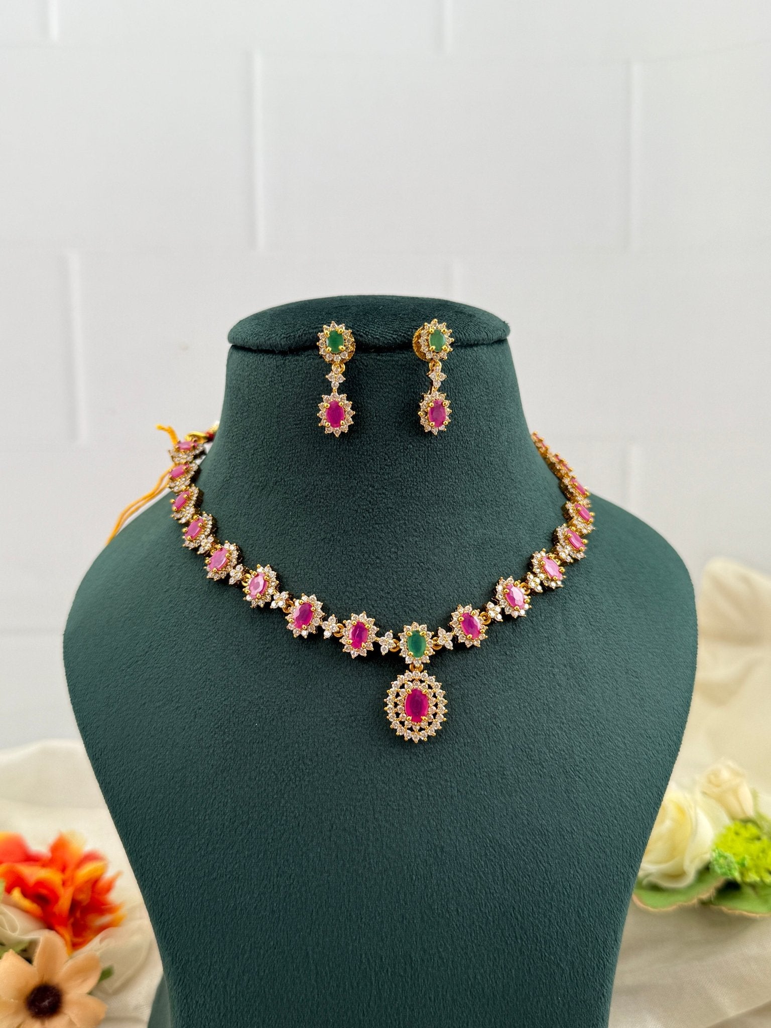 Designer Antique Gold Stone Necklace Set 683 - Mahilas