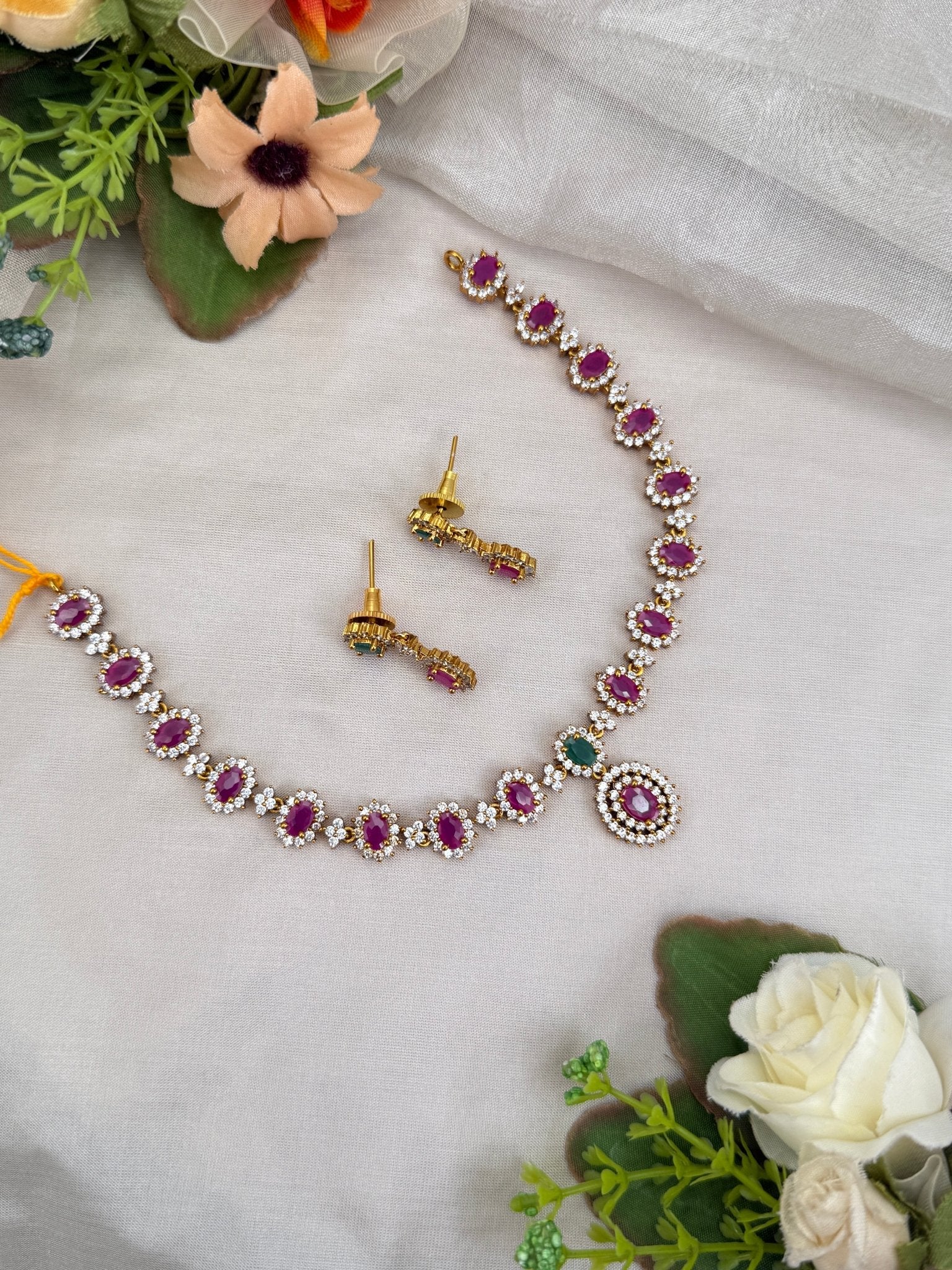 Designer Antique Gold Stone Necklace Set 683 - Mahilas
