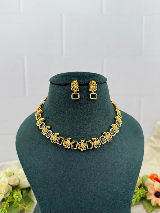 Designer Antique Gold Stone Necklace Set 689 - Mahilas