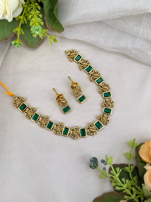 Designer Antique Gold Stone Necklace Set 689 - Mahilas