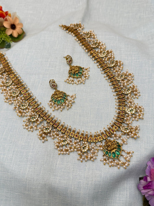 Designer Antique Jadau Kundan Long Necklace Set 571 - Mahilas
