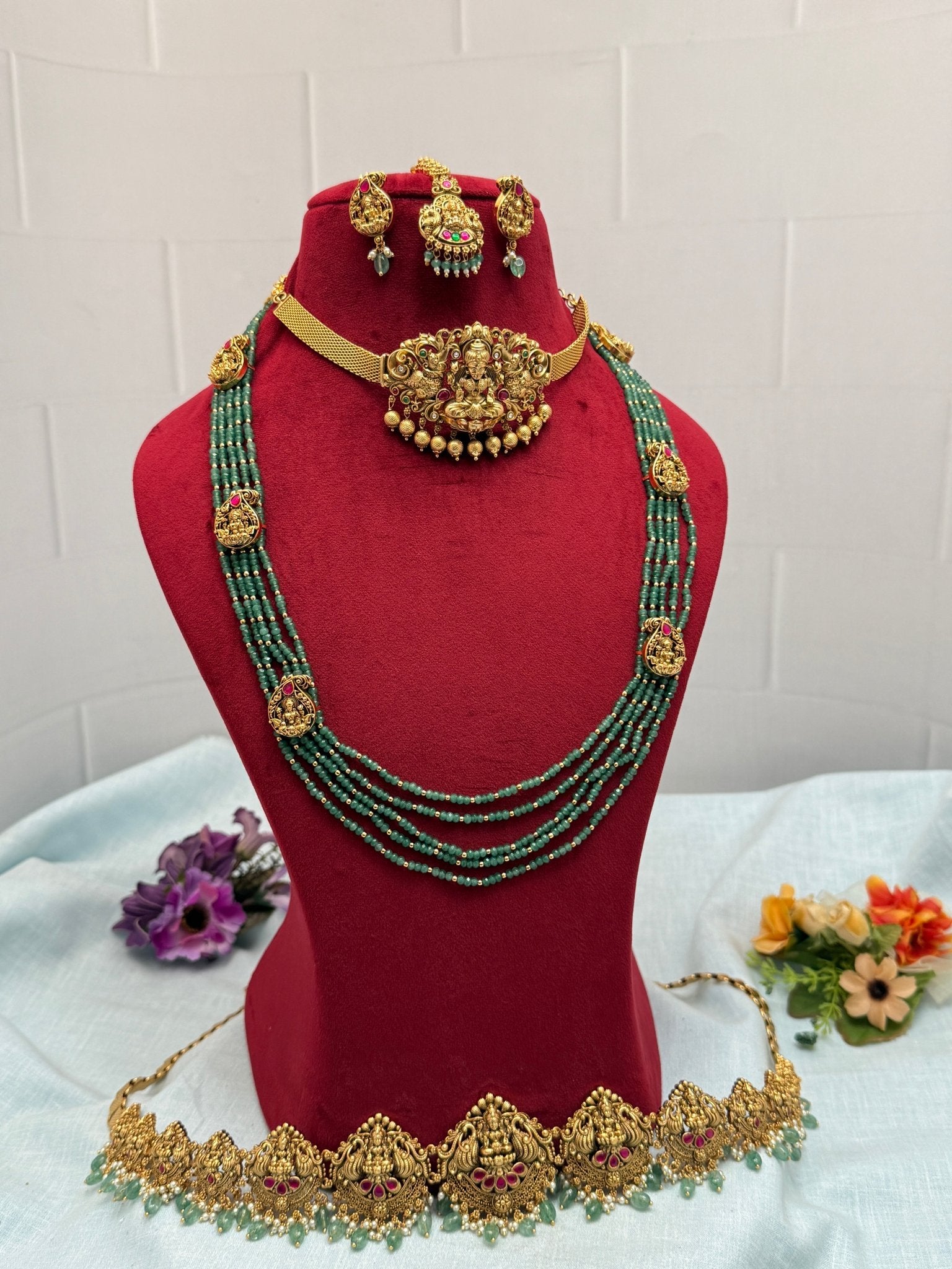 Designer Antique Lakshmi Semi Bridal Necklace Set 9 - Mahilas