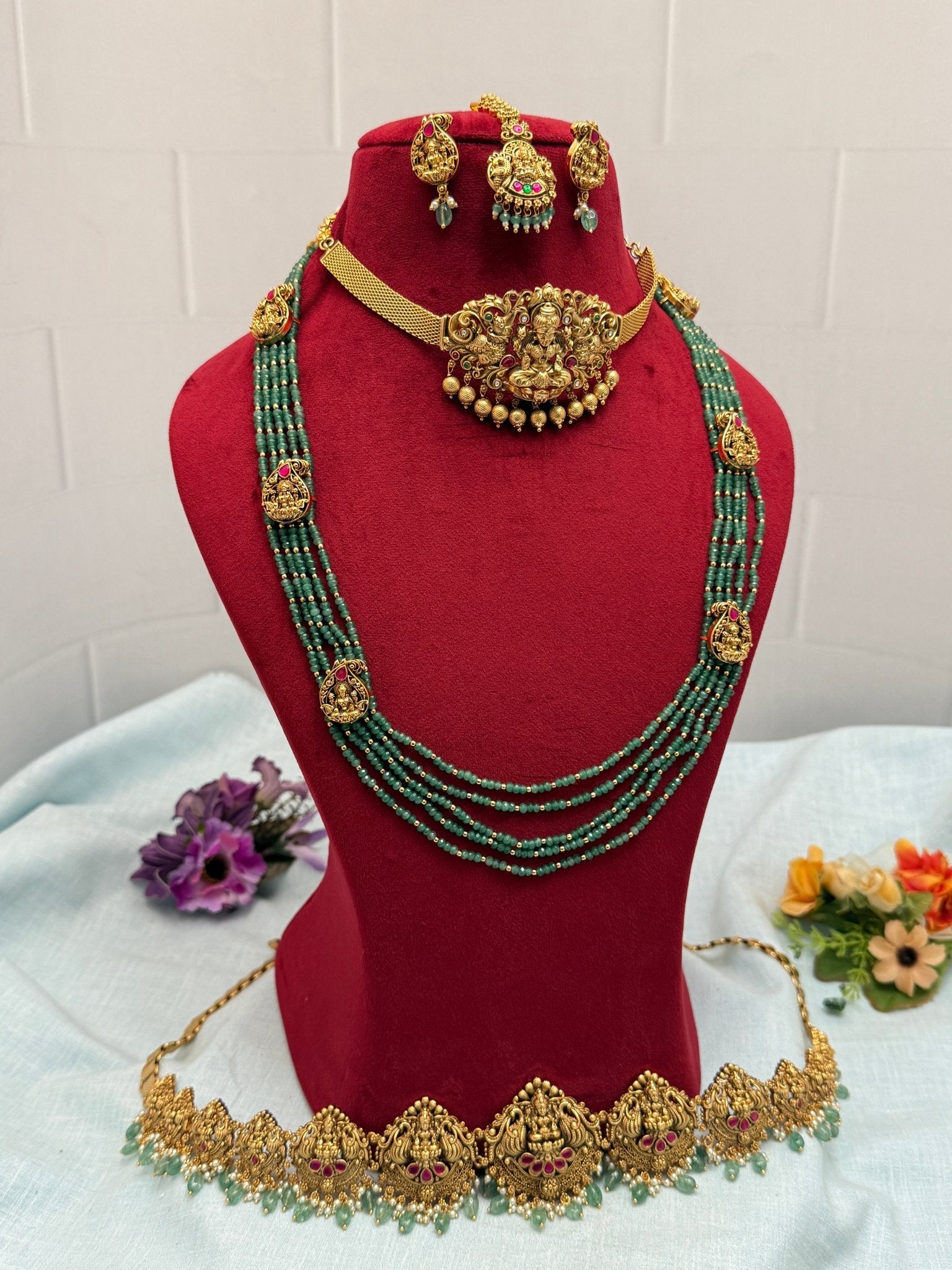 Designer Antique Lakshmi Semi Bridal Necklace Set 9 - Mahilas