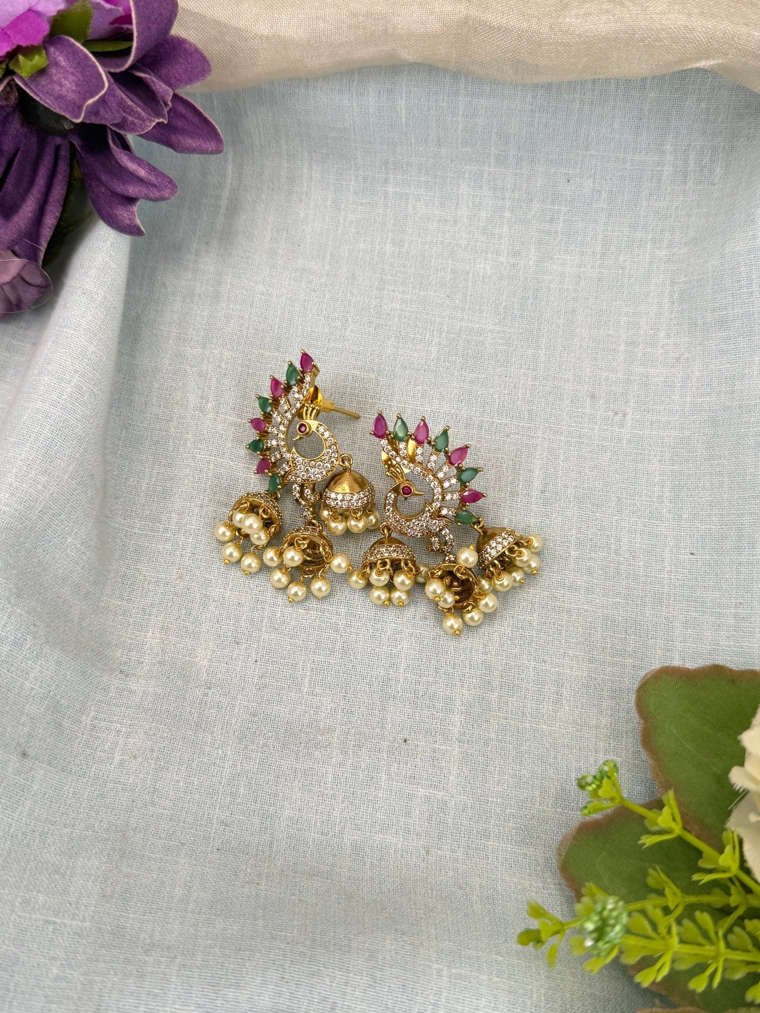 Designer Antique Stone Jhumka Earrings 0844 - Mahilas