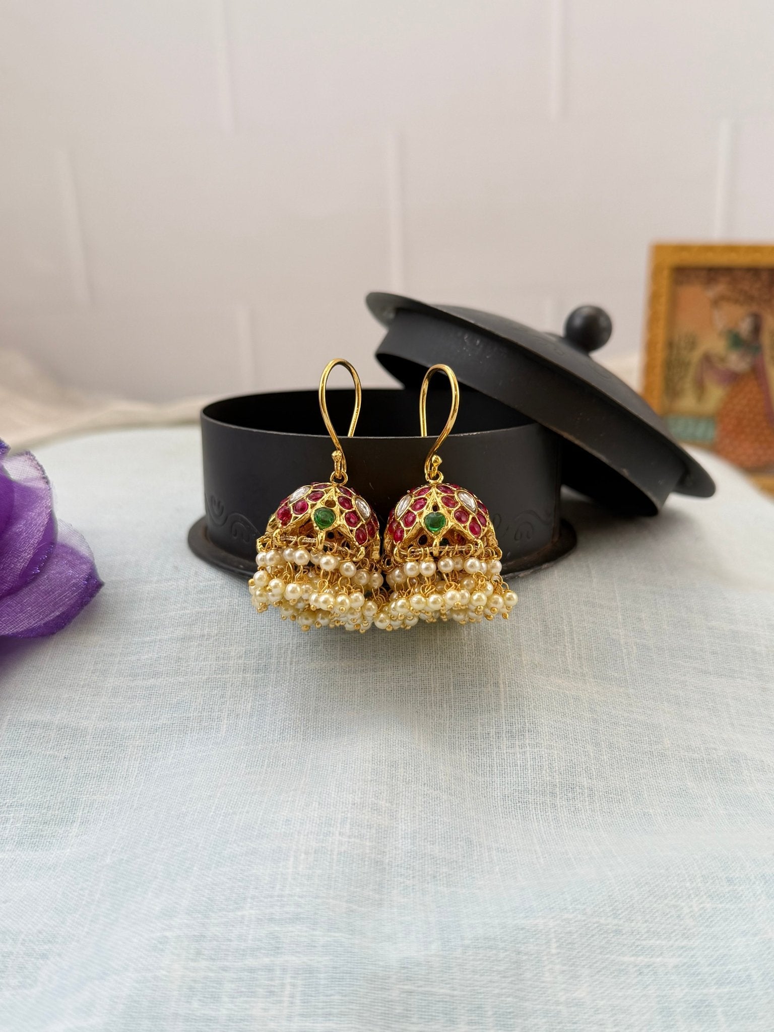 Designer Antique Stone Jhumka Earrings 1048 - Mahilas