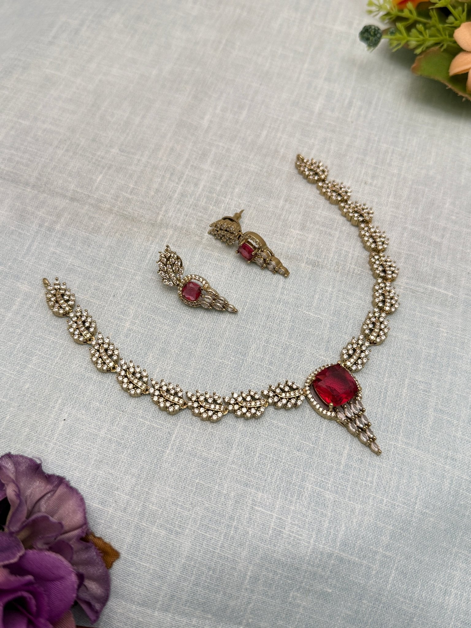 Designer Antique Stone Necklace Set 644 - Mahilas