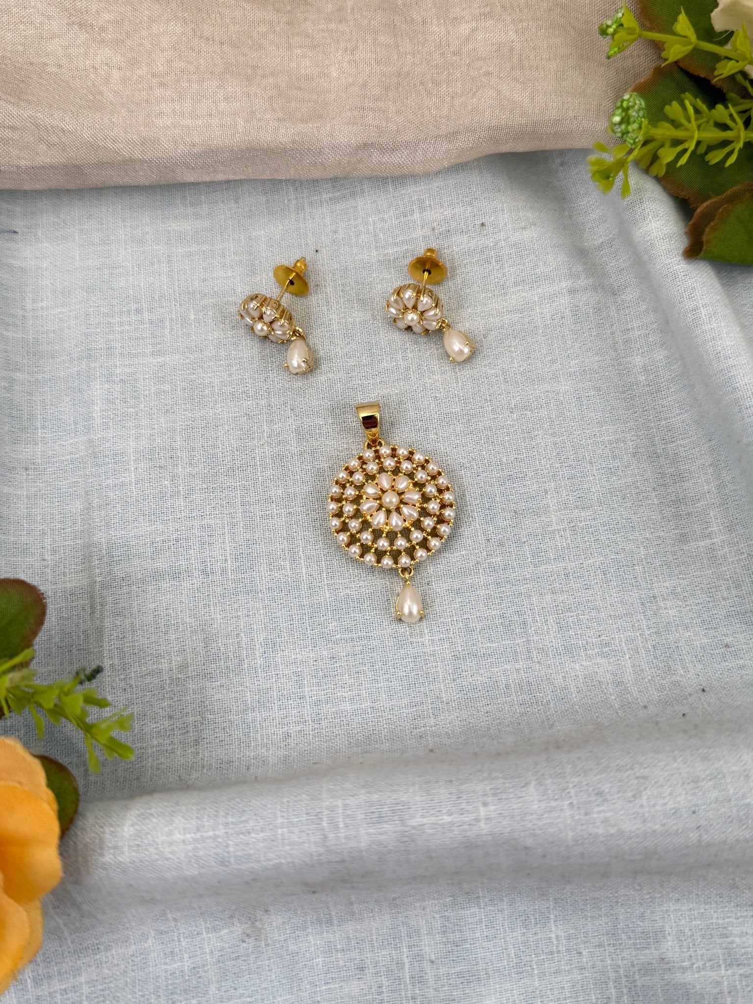 Designer Antique Stone Pendant With Earrings Set 254 - Mahilas
