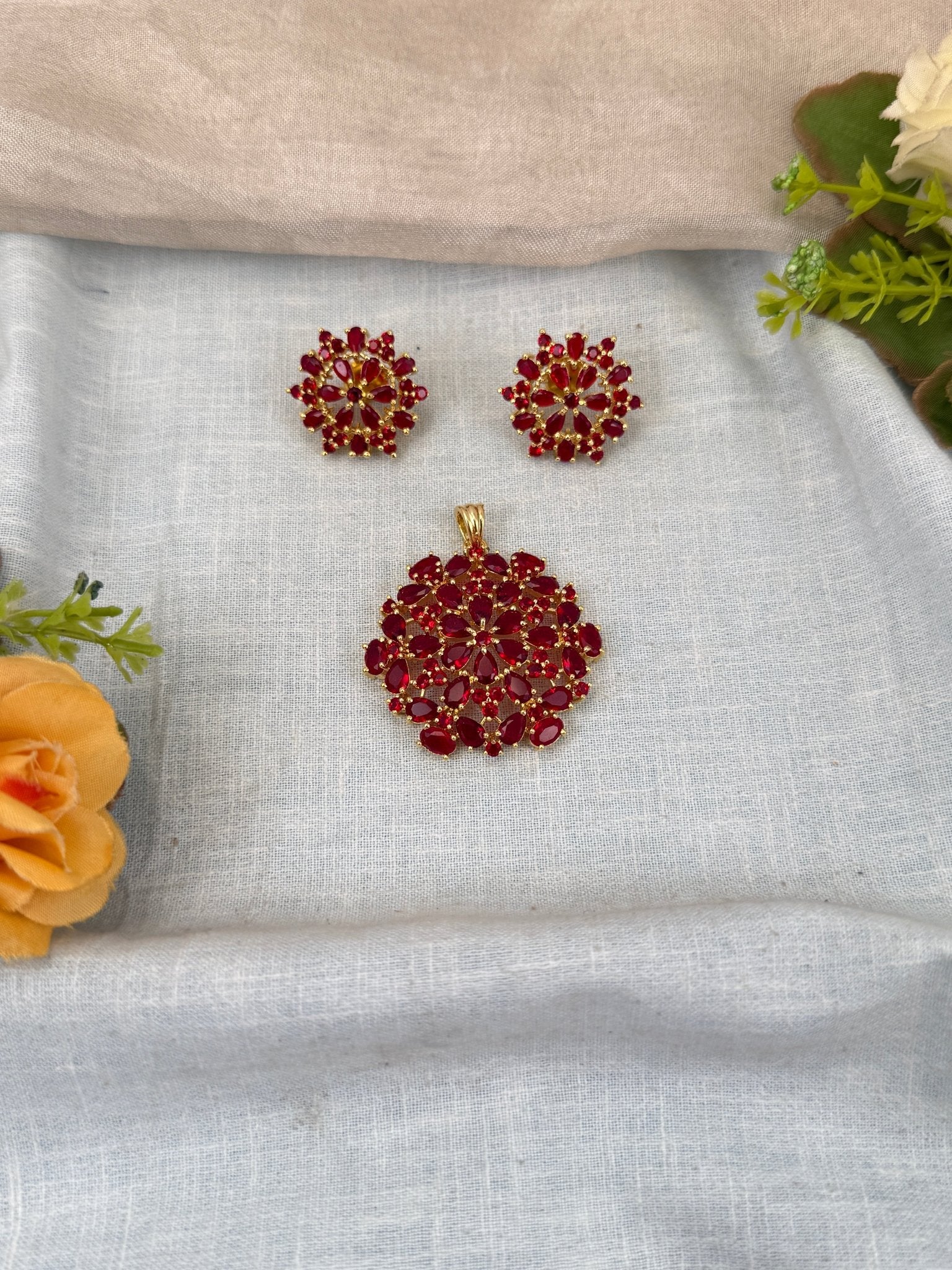 Designer Antique Stone Pendant With Earrings Set 269 - Mahilas