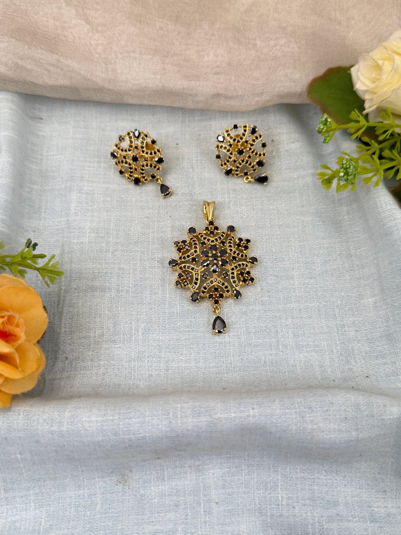 Designer Antique Stone Pendant With Earrings Set 271 - Mahilas