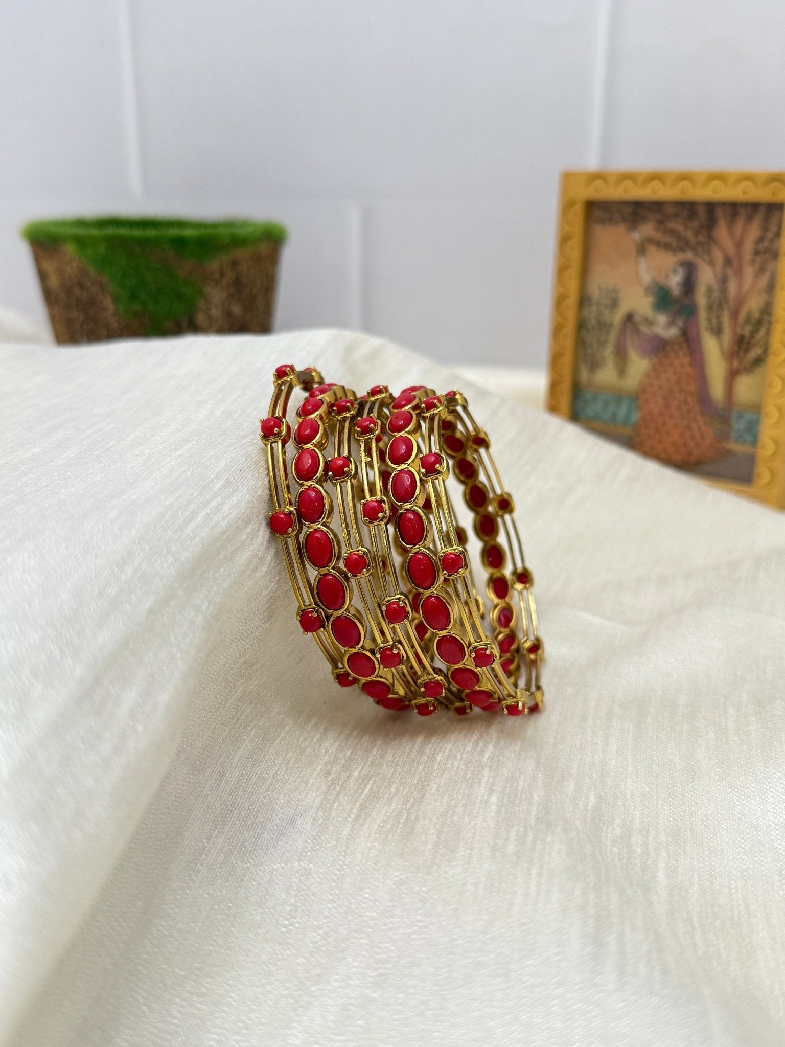 Designer Avala Coral Gold Bangle Bracelet Set 5110 - Mahilas