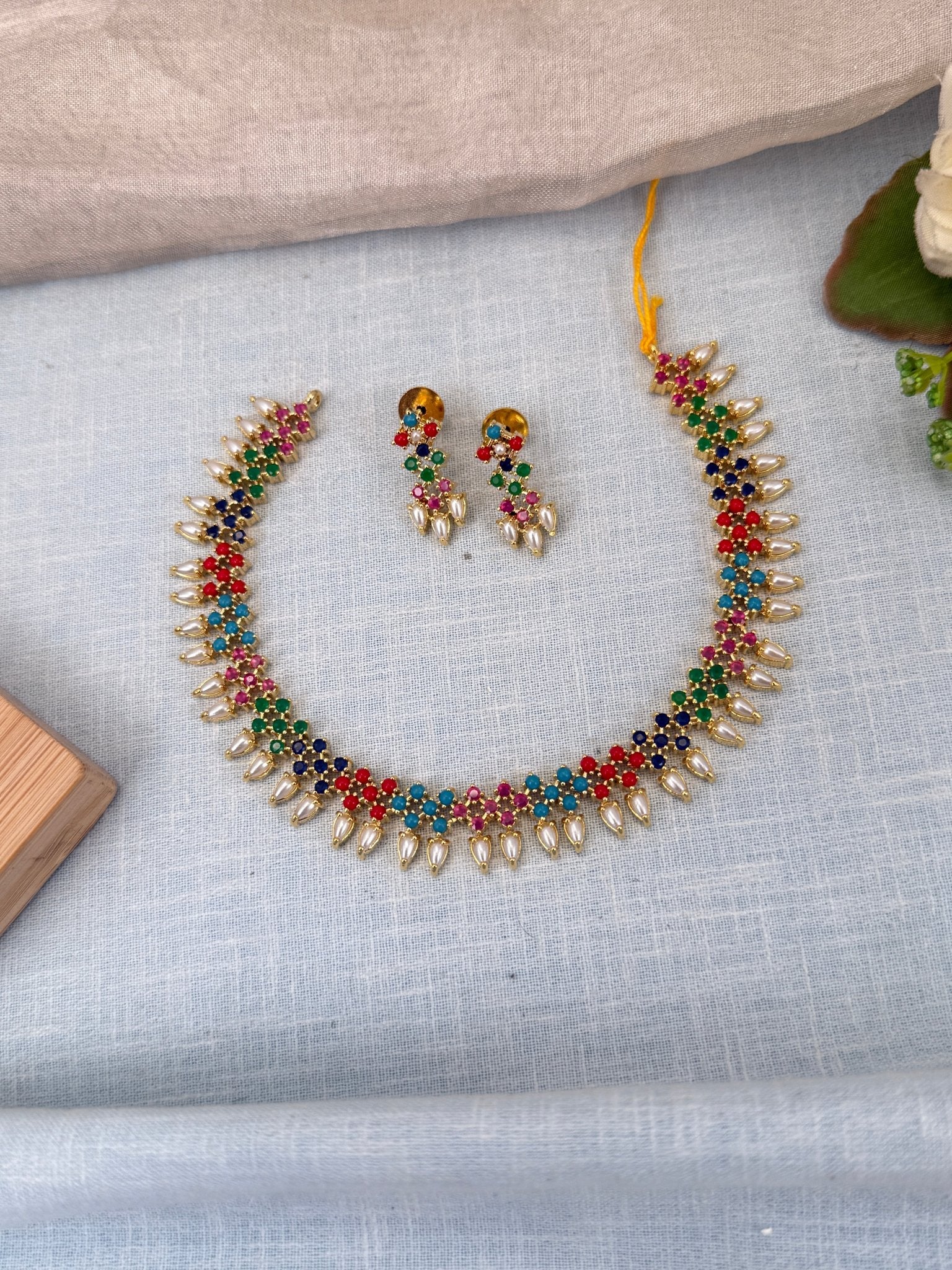 Designer Bead Stone Multicolor Short Necklace Set 556 - Mahilas