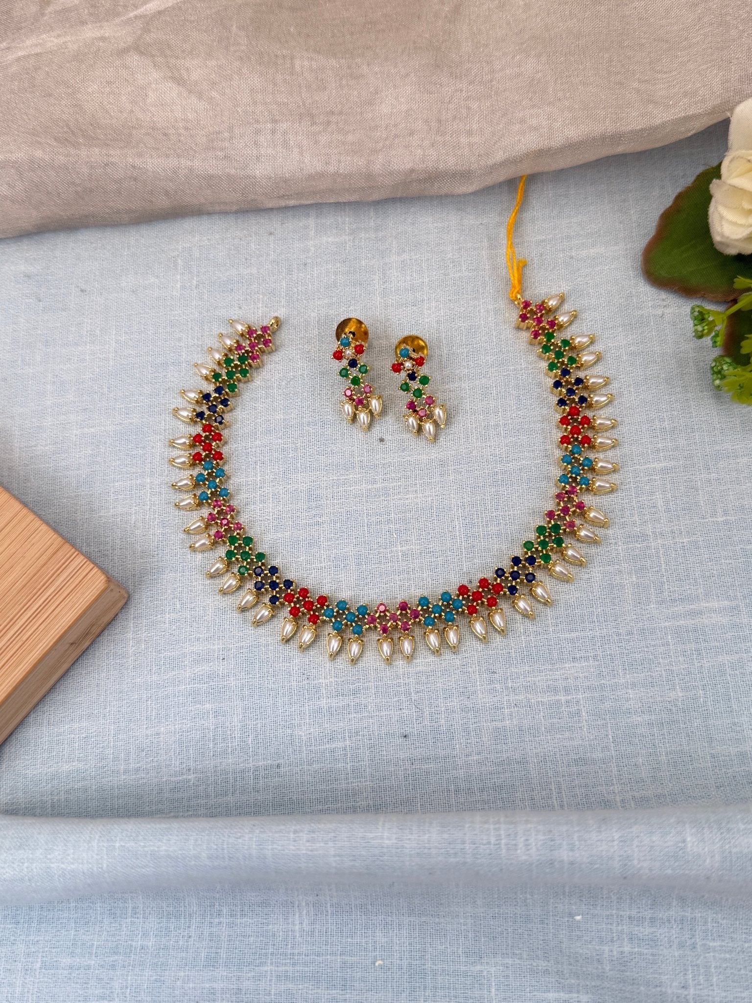 Designer Bead Stone Multicolor Short Necklace Set 556 - Mahilas