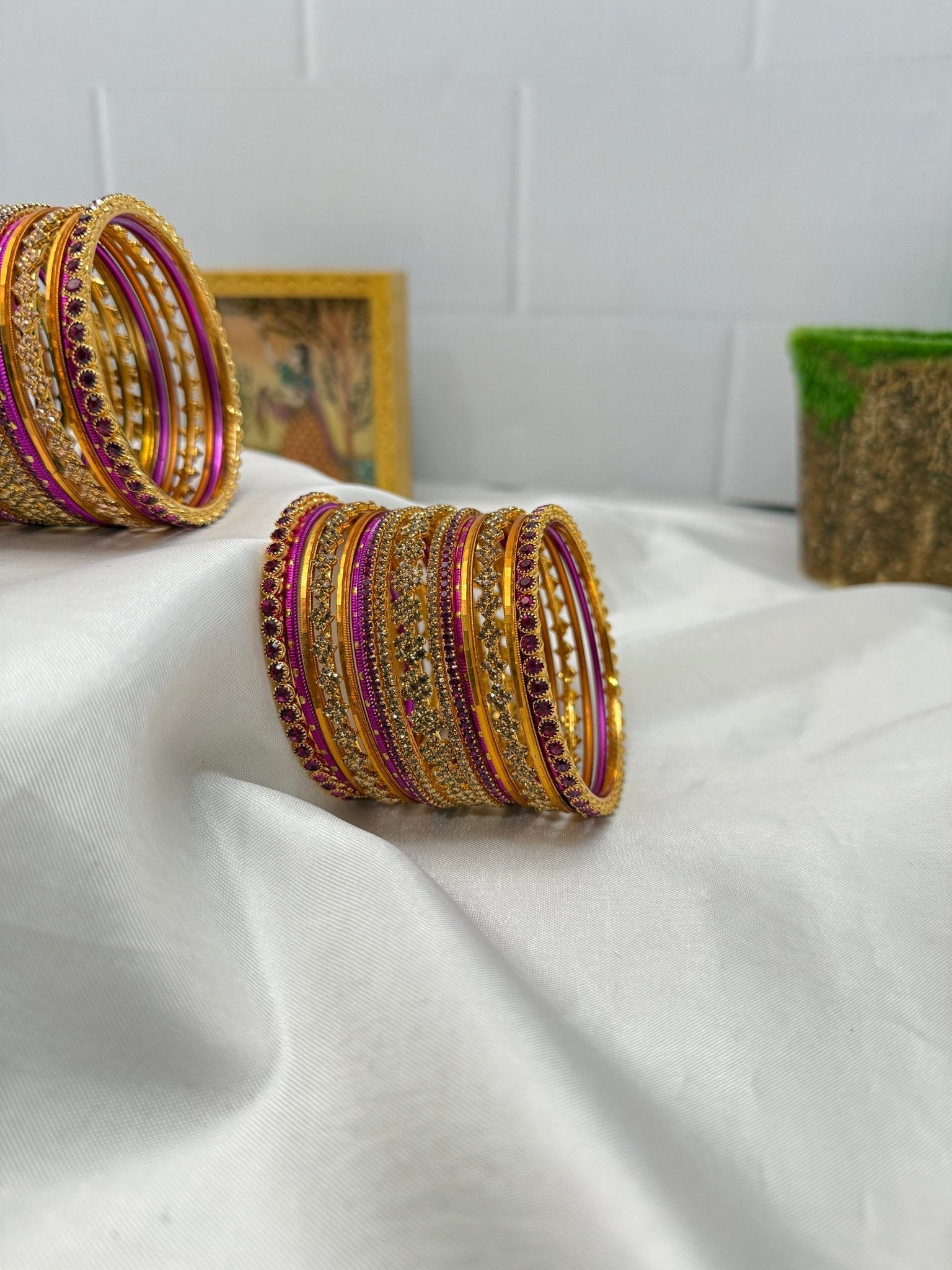 Designer Gold and Rani Pink Bangles Set 5091 - Mahilas