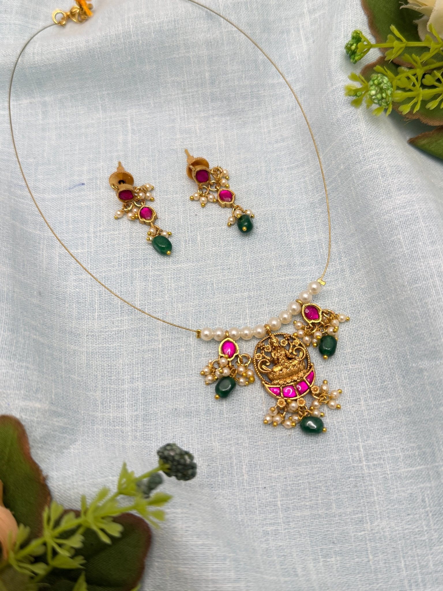 Designer Invisible Chain Jadau Necklace Set 468 - Mahilas