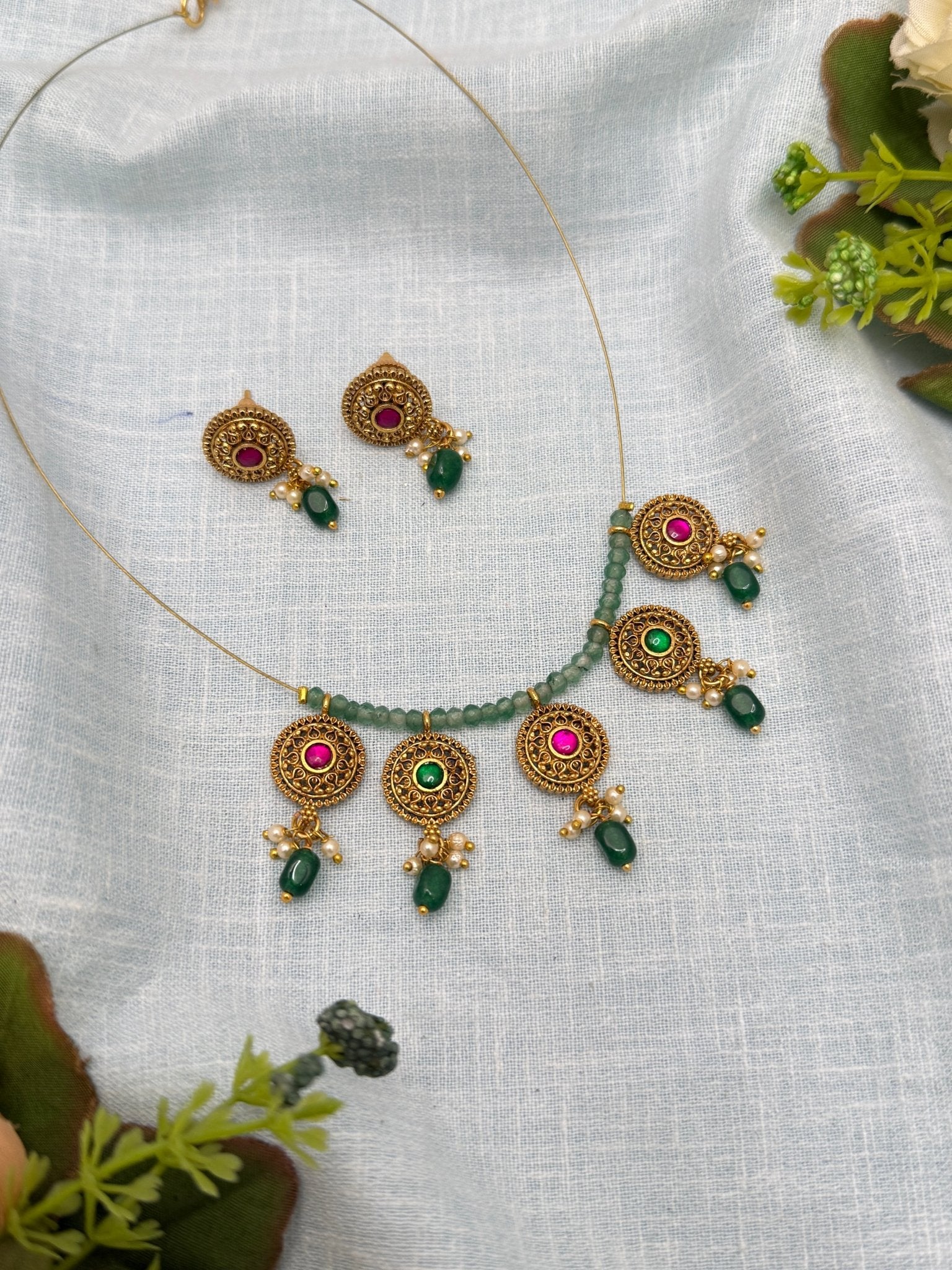 Designer Invisible Chain Jadau Necklace Set 470 - Mahilas