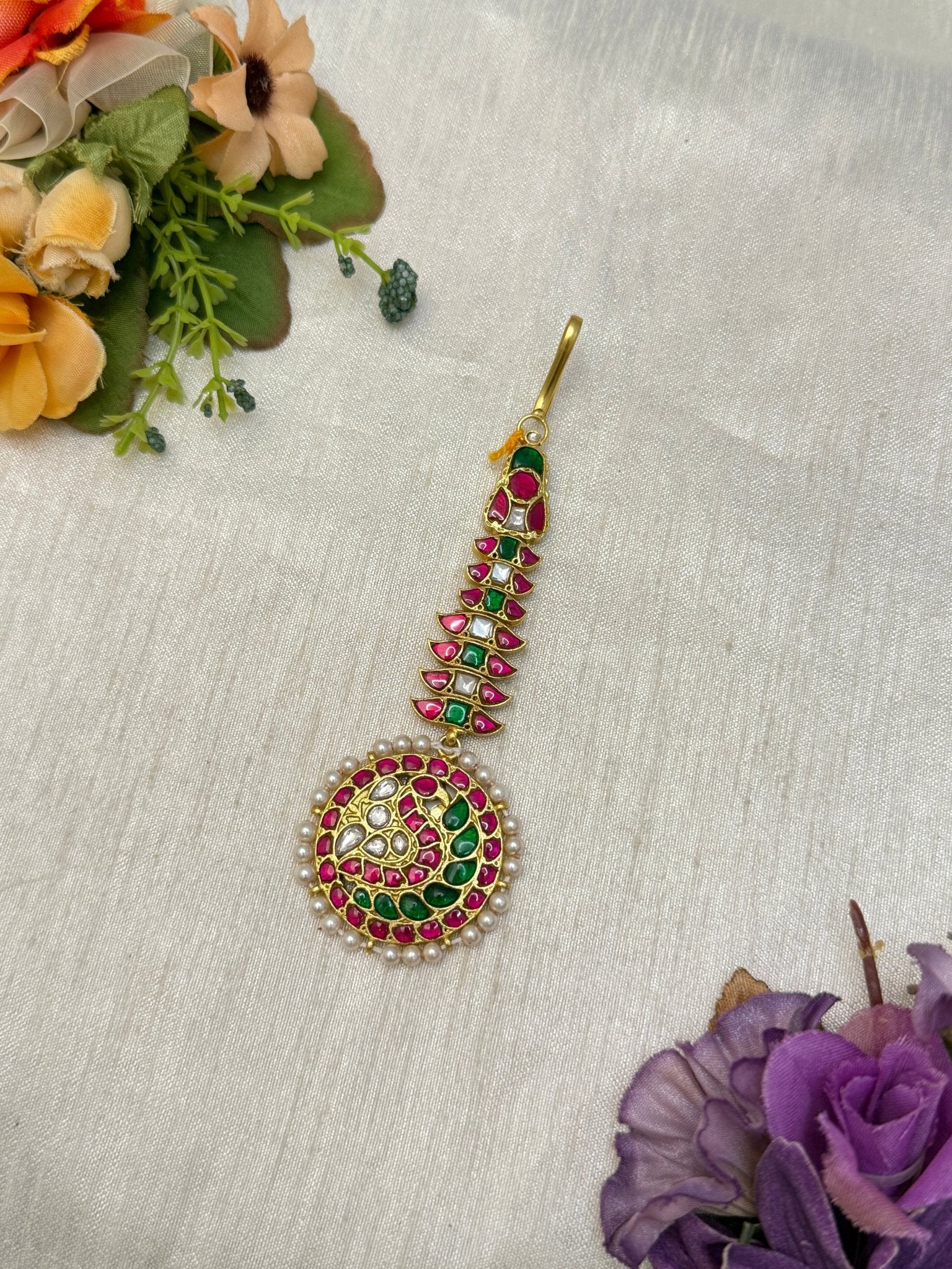 Designer Jadau Antique Maang Teeka 4144 - Mahilas