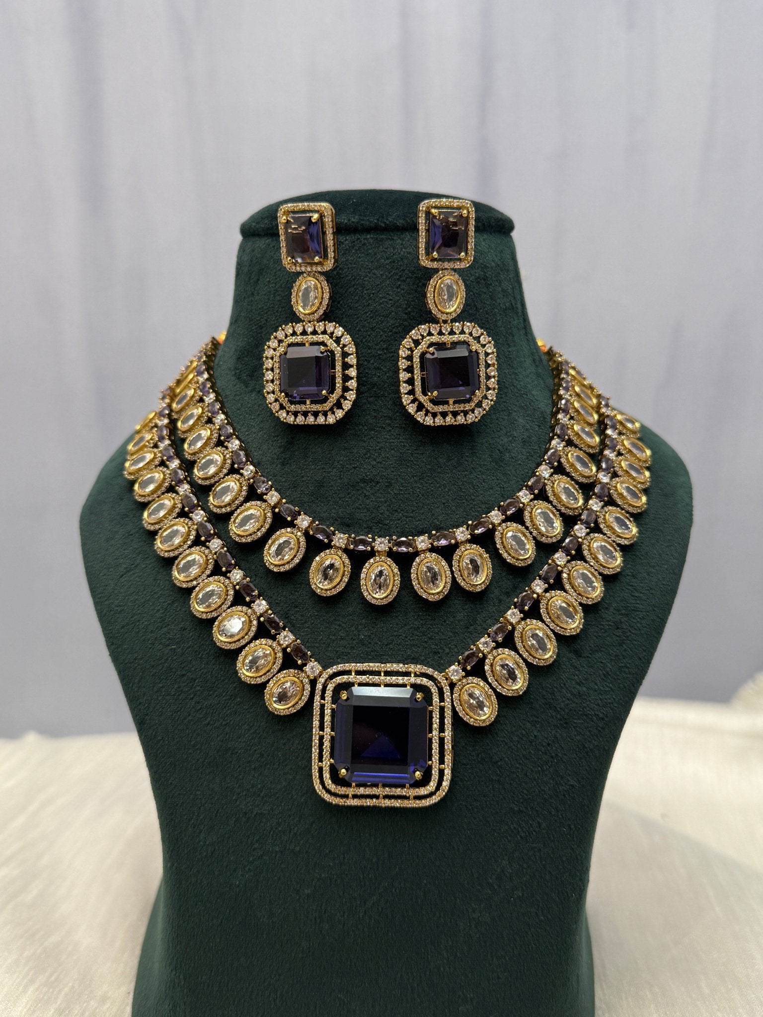 Designer Kundan Victorian Stone Necklace Set 1095 - 3 Colors - Mahilas