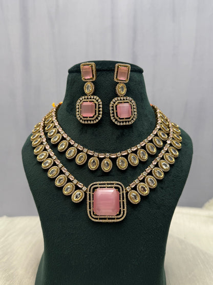 Designer Kundan Victorian Stone Necklace Set 1095 - 3 Colors - Mahilas