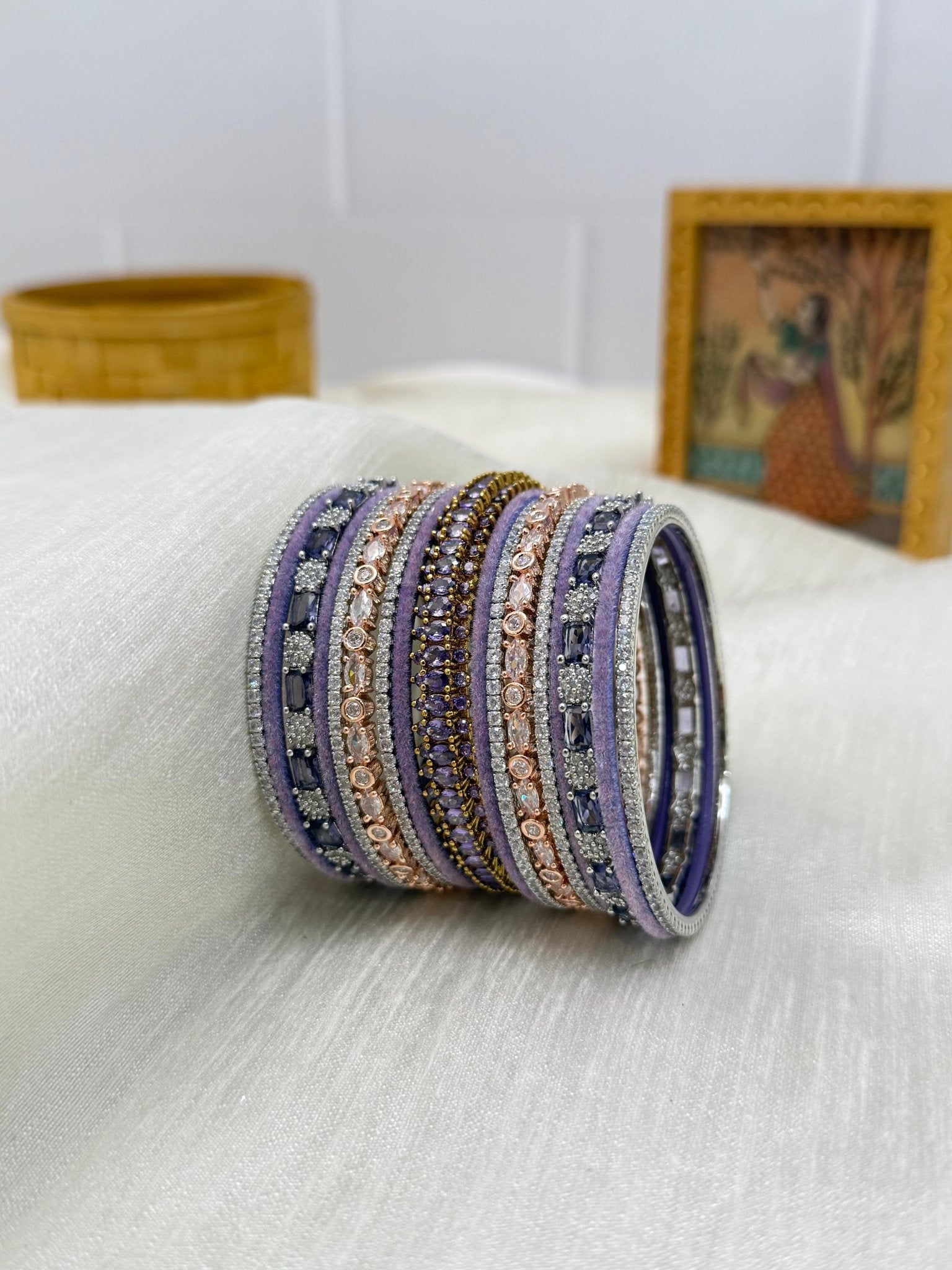 Designer Lavender, Rose and Silver Stone Bangle Set 5097 - Mahilas