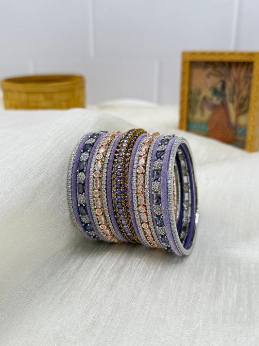 Designer Lavender, Rose and Silver Stone Bangle Set 5097 - Mahilas