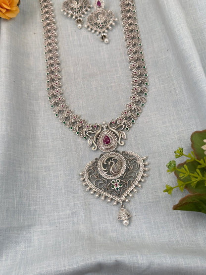 Designer Layer White Metal Mango Long Necklace Set 0445 - Mahilas