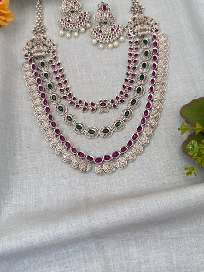 Designer Layer White Metal Mid Long Necklace Set 0444 - Mahilas