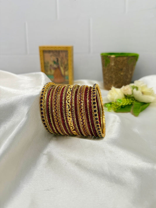 Designer Maroon and Gold Stone Bangles Set 5094 - Mahilas