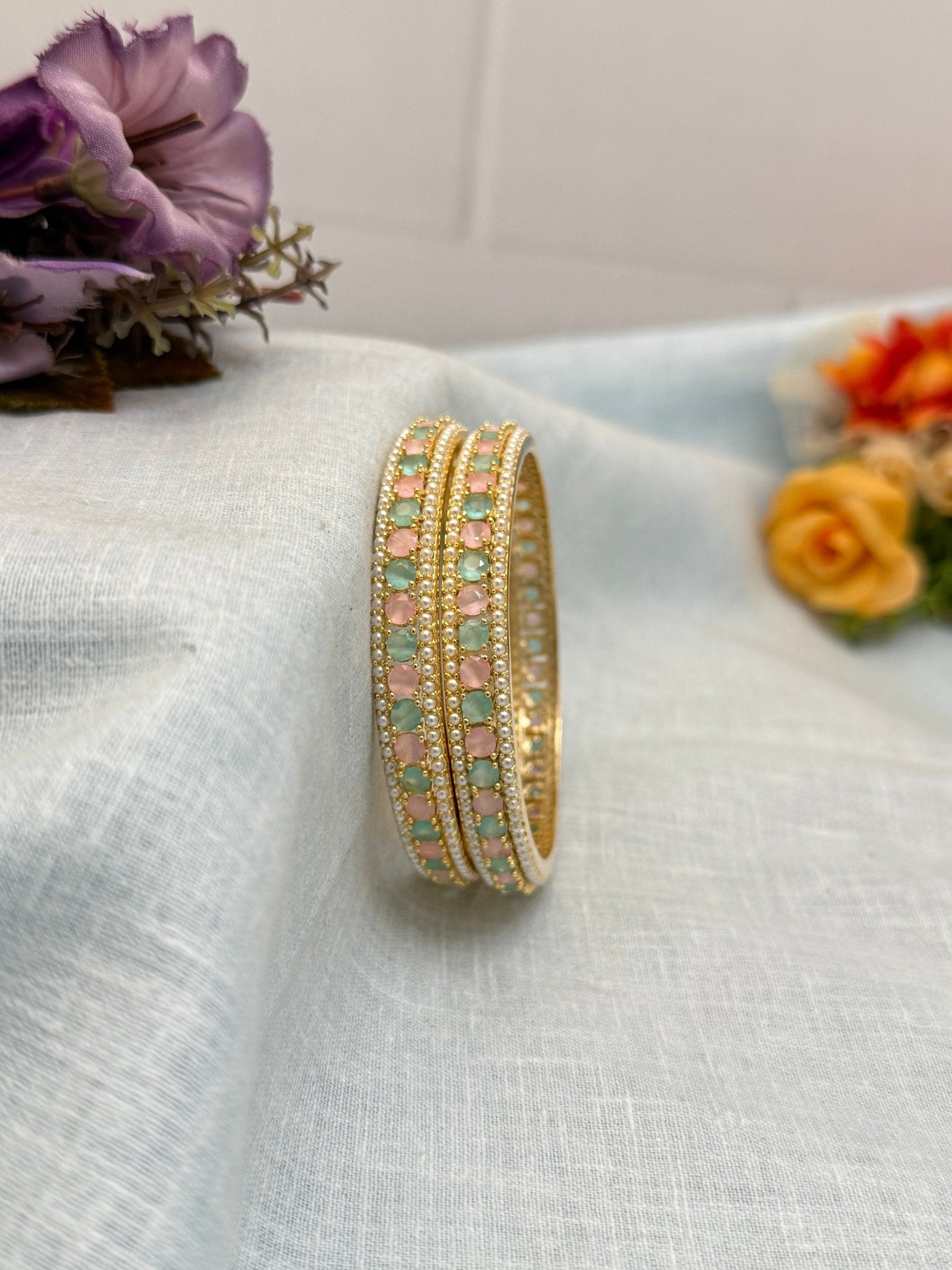 Designer Pearl Stone Bangles 6947 - Mahilas