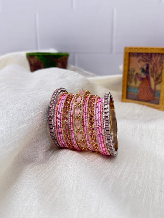 Designer Pink And Rose Metal & Stone Bangle Set - 5139 - Mahilas