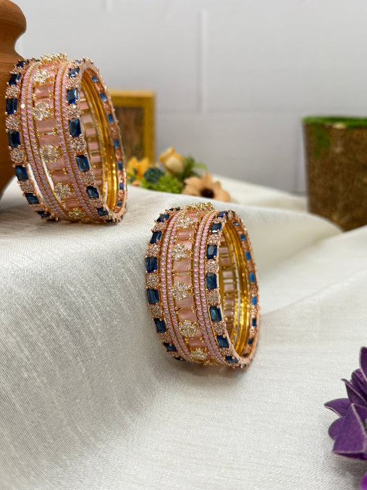 Designer Pink, Rose and Blue Stone Bangle Set 5098 - Mahilas