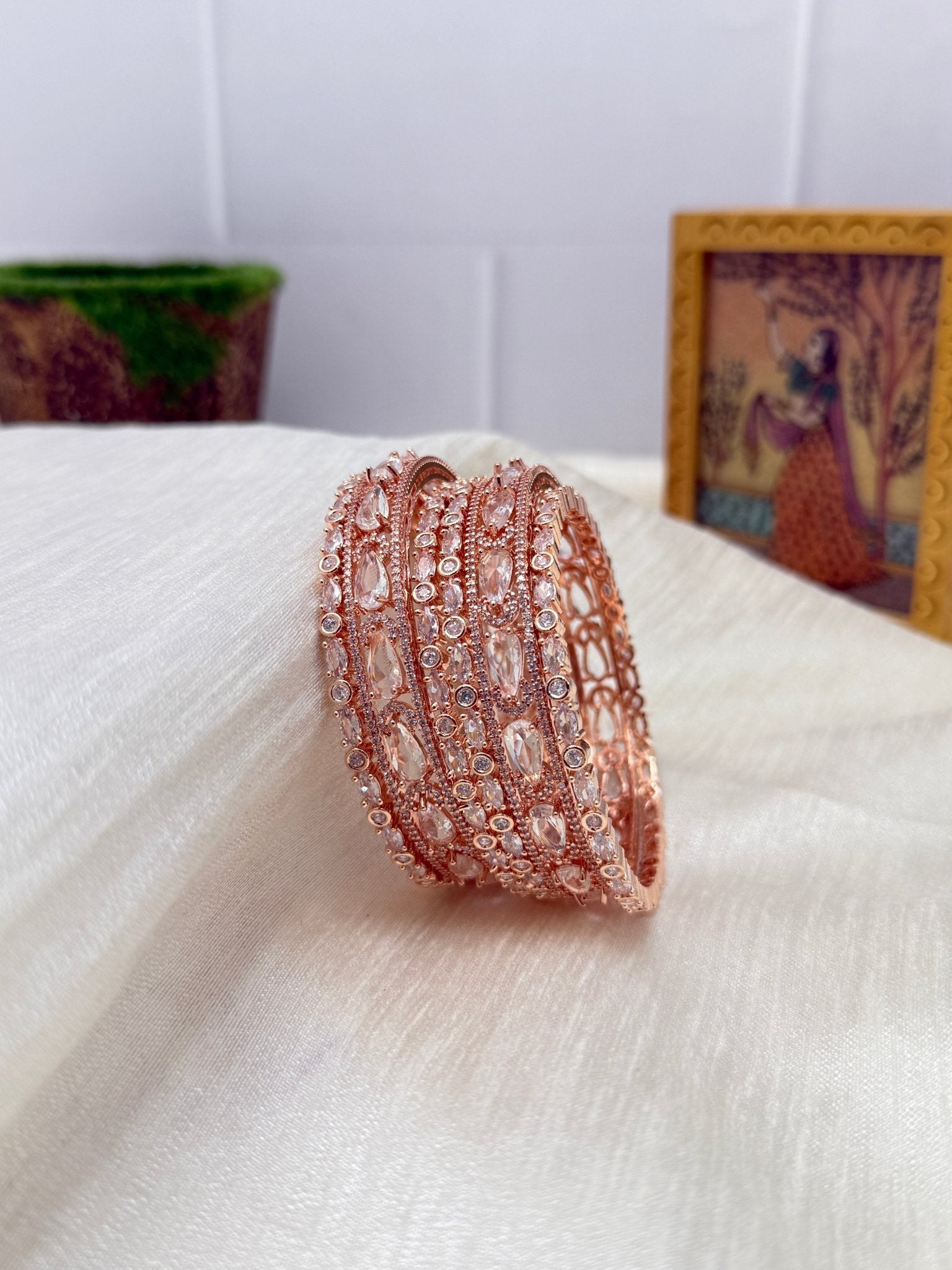 Designer Rose Gold Bangle Bracelet Set in Beautiful Luxurious Stones 5106 - Mahilas