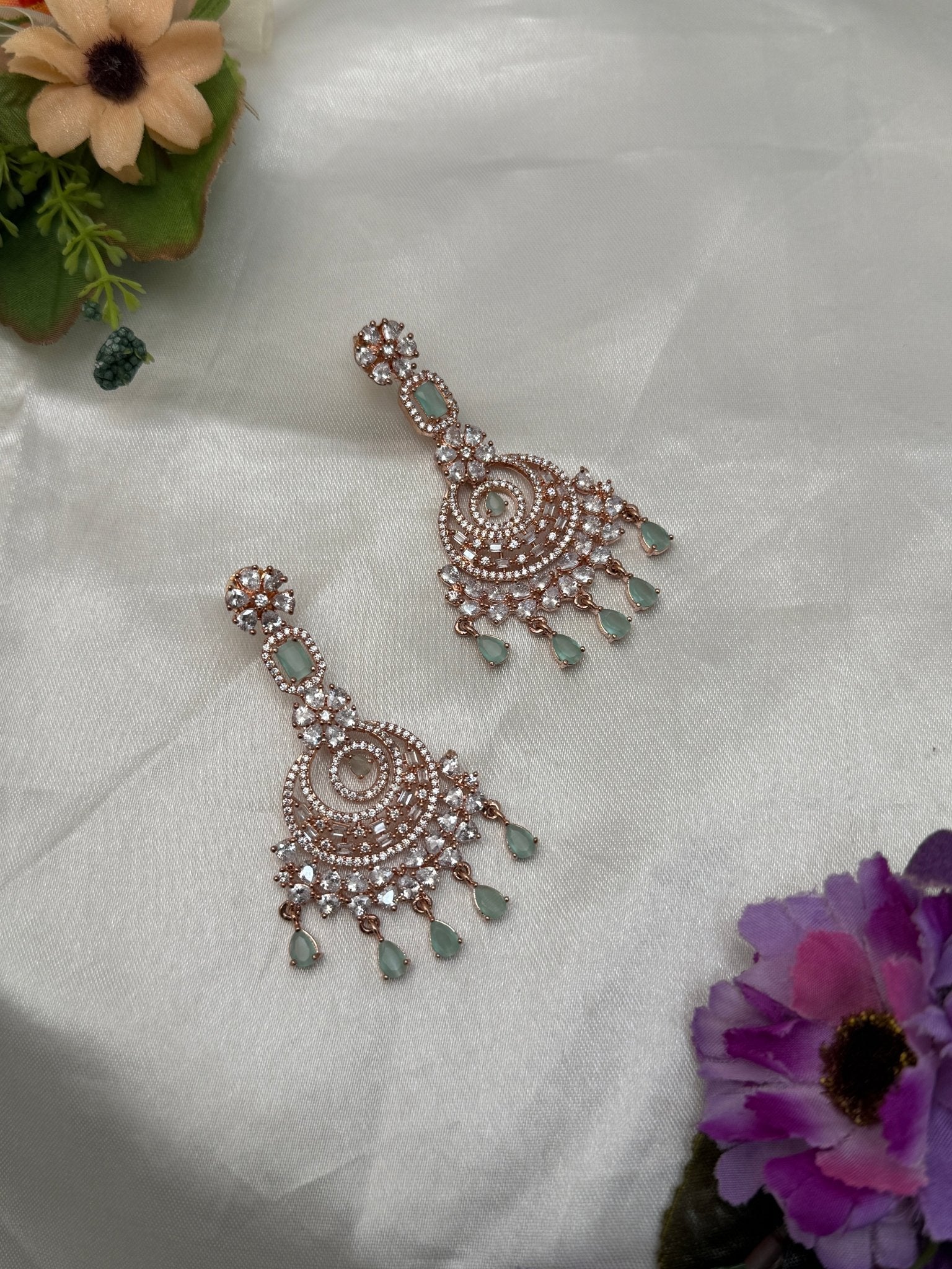 Designer Rose Gold Stone Earrings 0100 - Mahilas