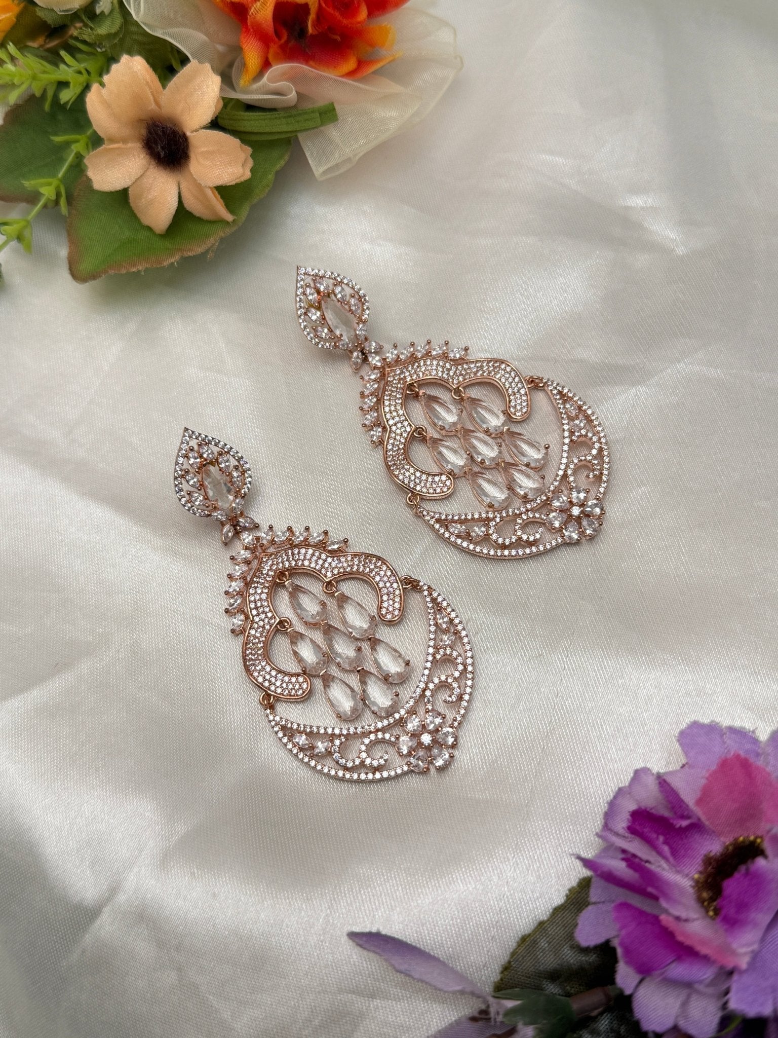 Designer Rose Gold Stone Earrings 0104 - Mahilas