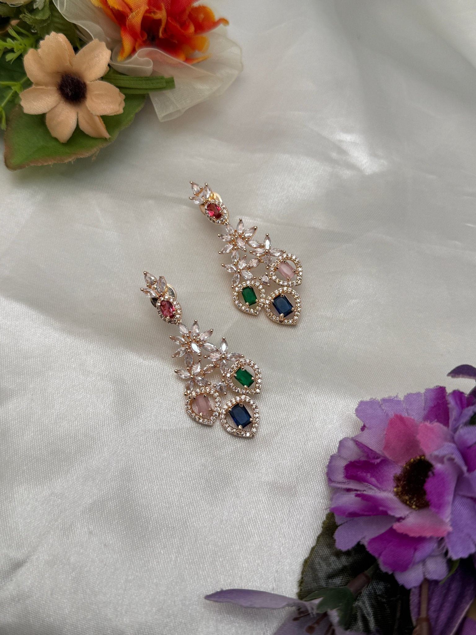 Designer Rose Gold Stone Earrings 0107 - Mahilas