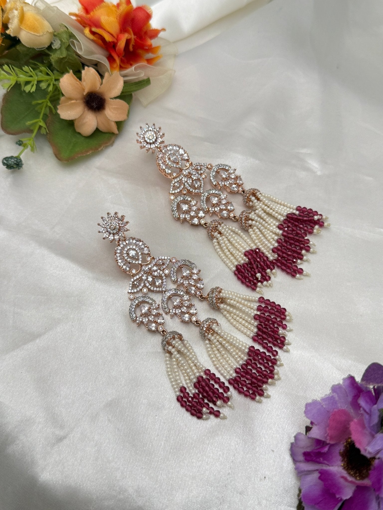 Designer Rose Gold Stone Earrings 0112 - Mahilas