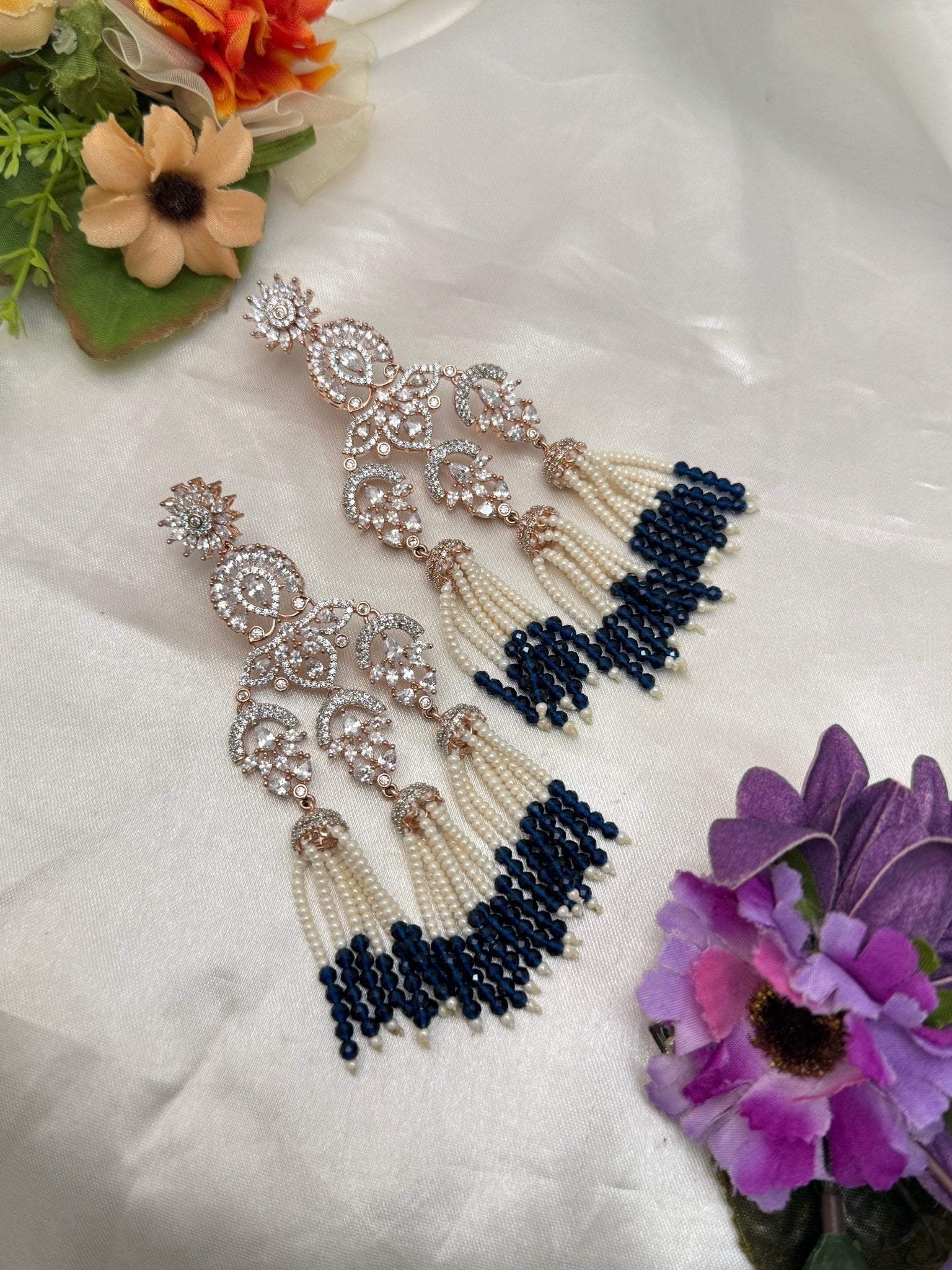 Designer Rose Gold Stone Earrings 0113 - Mahilas