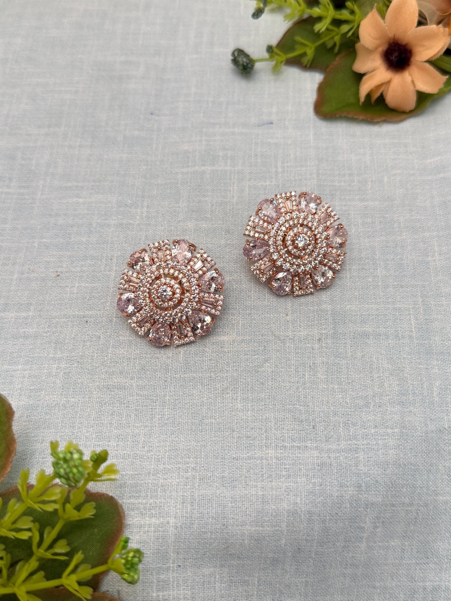 Designer Rose Gold Stone Stud Earrings 0118 - Mahilas