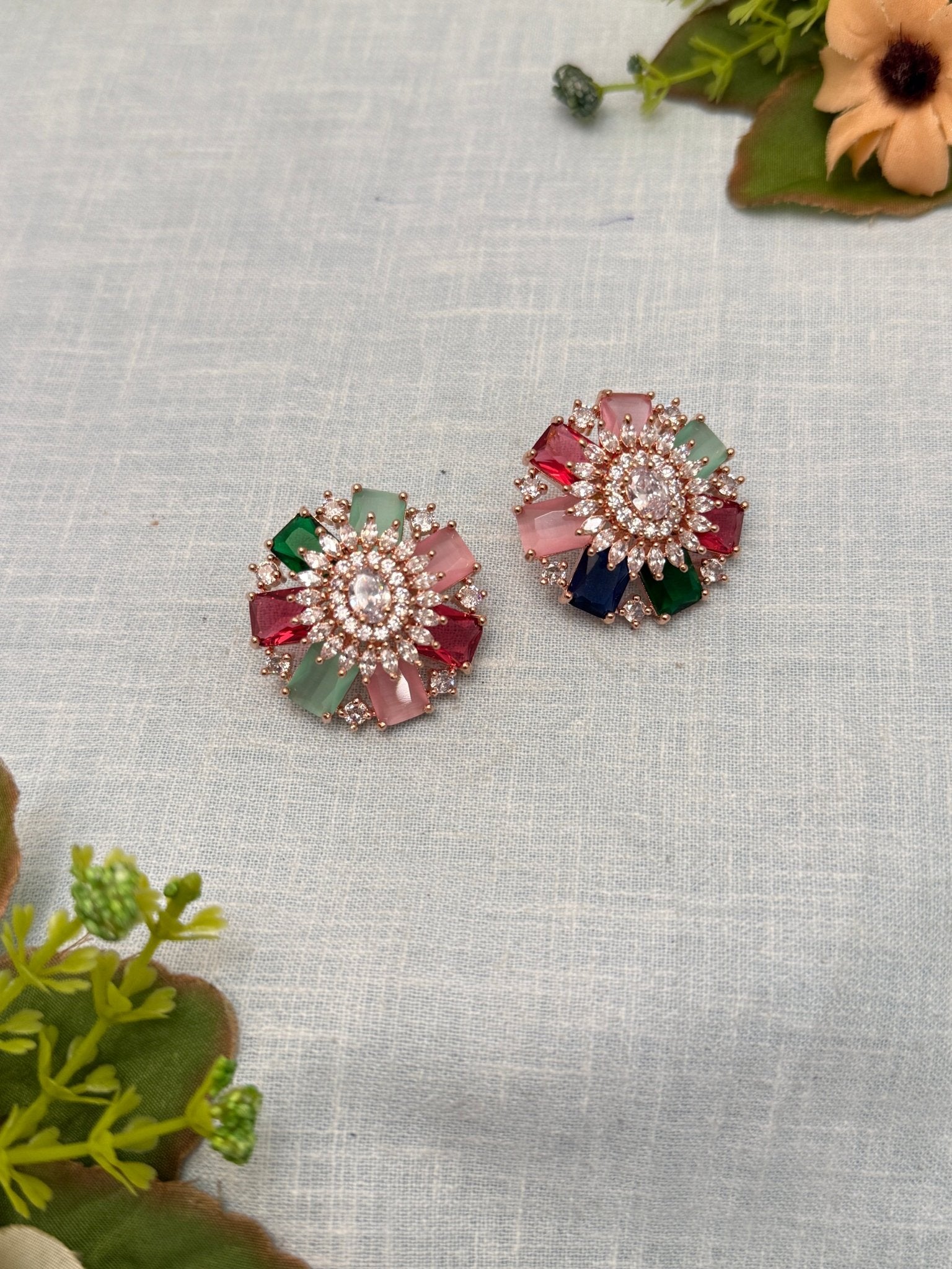 Designer Rose Gold Stone Stud Earrings 0120 - Mahilas